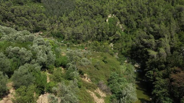 Organic garden in mountains of Imperia, Italy. Drone footage.