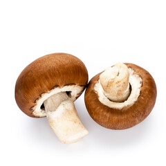 Fresh champignon mushrooms isolated on white.