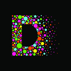 Letter D in Dispersion Effect, Scattering Circles/Bubbles,Colorful vector