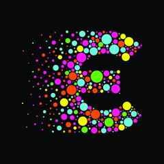 Letter E in Dispersion Effect, Scattering Circles/Bubbles,Colorful vector