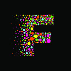 Letter F in Dispersion Effect, Scattering Circles/Bubbles,Colorful vector