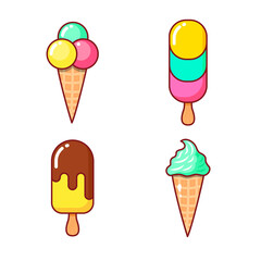 Set of isolated icons of different ice cream on a white background.