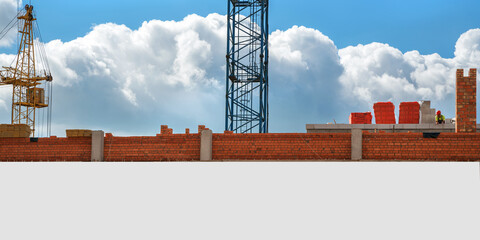 large white empty hoarding with mockup place on construction site with brickwork background © Bonsales