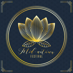 mid autumn festival poster with golden lotus flower