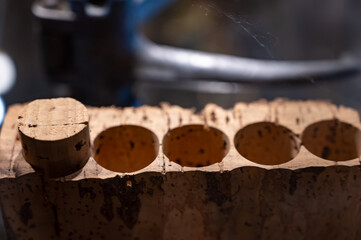 Traditional way of making cork stoppers for wine bottles from cork oak tree