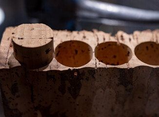 Traditional way of making cork stoppers for wine bottles from cork oak tree