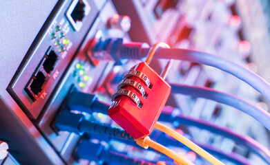 network and data protection concept with padlock and switch
