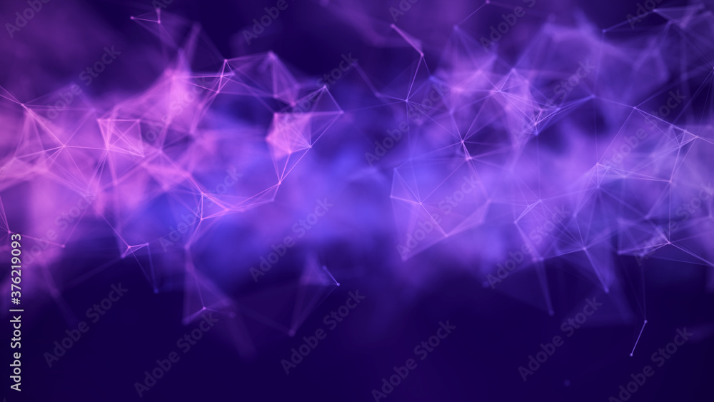 Poster Abstract light purple composition with connection dots and lines. Low poly shape with connecting. Polygonal violet background.