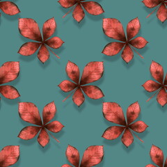 Red chestnut leaves seamless background. Autumn pattern