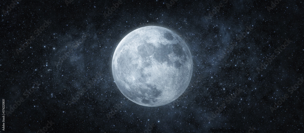 Poster panoramic view of the moon out in the space