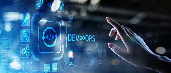 Fototapeta na wymiar DevOps Agile development concept on virtual screen.