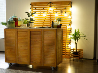 Home bar counter with kitchen utensils, bar catering