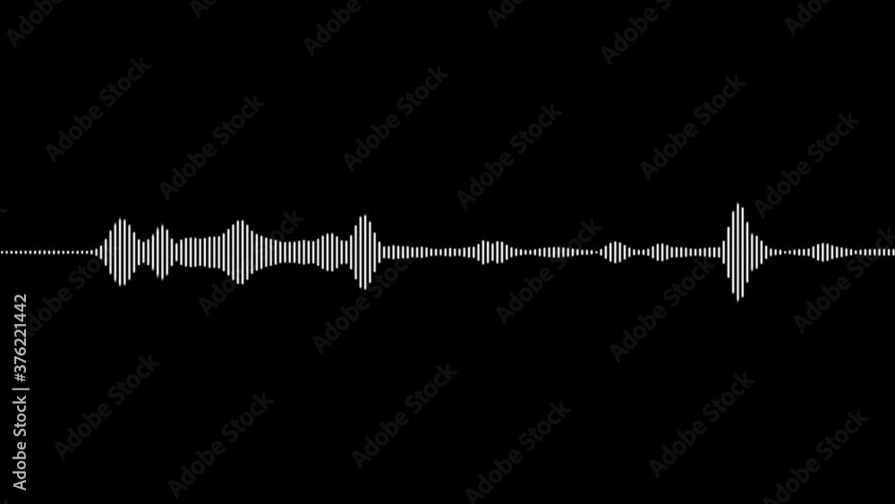 Poster minimalist waveform audio. abstract white on black sound waves background.