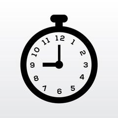 Time Clock Icon black isolated on white background vector illustration. Creative circle clock icon design.