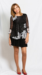 beautiful blonde woman with white background