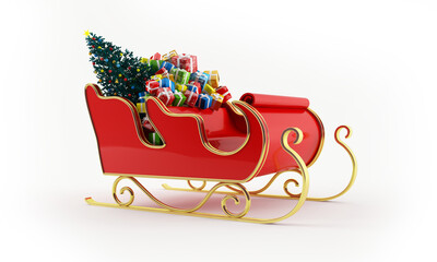 Santa's sleigh full of presents - 3d rendering
