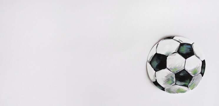 Drawing of a soccer ball on white ground with textspace