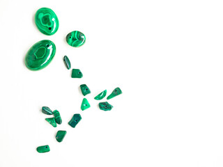 Natural malachite stones on white background