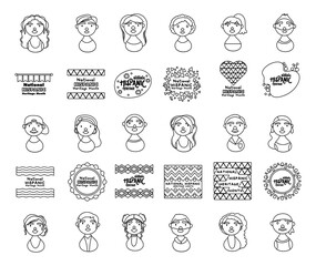 people characters and national hispanic heritage letterings line style icons