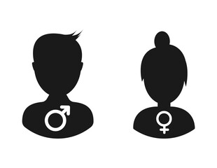 Illustration of a man and a woman. Avatars of people. Flat style. Silhouettes of man and woman black. Female and male signs. Vector illustrationые RGB
