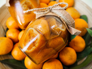Citrus jam in glass jars