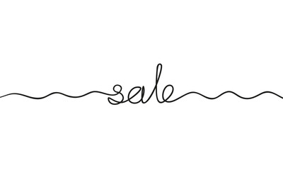 Continuous one line drawing of Sale word, Wavy thin line with Sale text in the middle. Hand drawn vector minimalist illustration