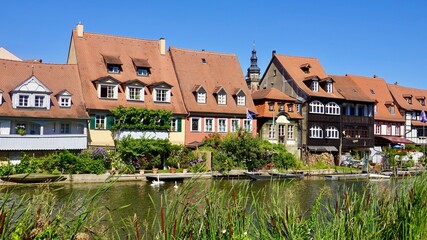 Historische Wohnhäuser am Fluss Regniz in Bamberg