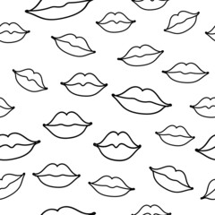 Seamless vector pattern with the image of lips. stylized hand-drawn graphics. black line. for textiles, notebooks, wrapping paper, background, internet, design objects. naive drawing