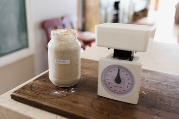starter for sourdough bread in glass jar
