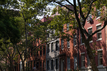 Row of Colorful Old Brick Residential Buildings in the West Village of Greenwich Village in New York City