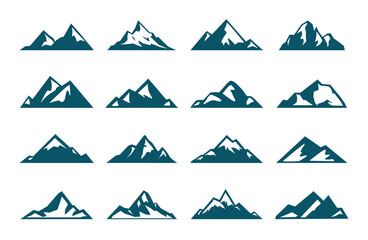 Blue mountain silhouette icon set. Vector EPS 10