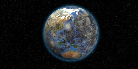 Typhoon Haishen shown from Space. Extremely detailed and realistic high resolution 3d rendering with elements furnished by NASA.