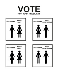 Vote - Diversit&auml;t im Wahlkampf, Frau als Pr&auml;sidentin, gleichgeschlechtliche Paare, Gleichstellung durch alle Teile der Gesellschaft illustration