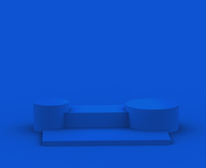 3d blue podium modern minimal design in studio background. Abstract 3d geometric shape object illustration render. Display for valentine product.