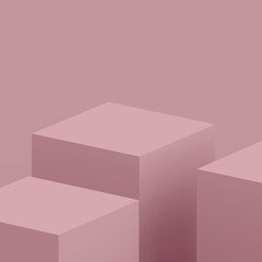 3d violet mauve cube and box podium minimal scene studio background. Abstract 3d geometric shape object illustration render. Natural color tones.