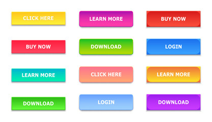 Gradient buttons. Rectangular next page button. Colorful gradients web icons. vector.