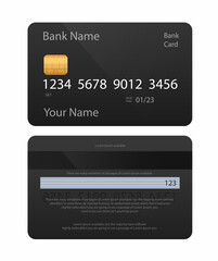 Realistic credit card. Black card. Front and back side template. Money, payment symbol. Vector illustration EPS10