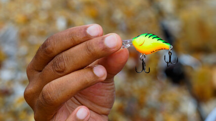 fishing lure held in hand,a fishing lure is a type of artificial fishing bait used to attract fish. Lures come in many different shapes, sizes, and colors, each designed to attract fish