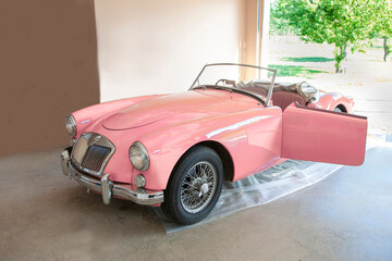 pink antique sports car