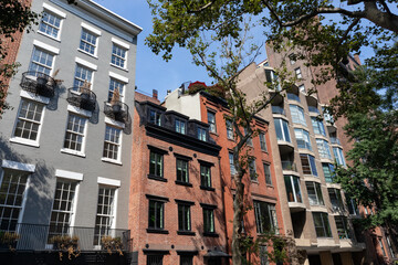 Row of Colorful Brick Residential Buildings in the West Village of Greenwich Village in New York City