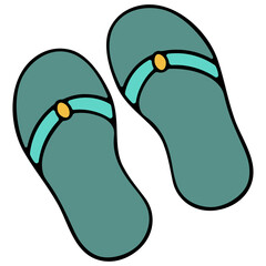 Beach open-toe shoes. Flip-flops for spa. Colored vector illustration. Isolated white background. Leather slippers. Comfortable summer shoes for women. Cartoon style. Swimming pool slippers. Vacation 