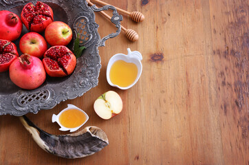 religion image of Rosh hashanah (jewish New Year holiday) concept. Traditional symbols