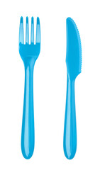 Plastic knife and fork isolated.