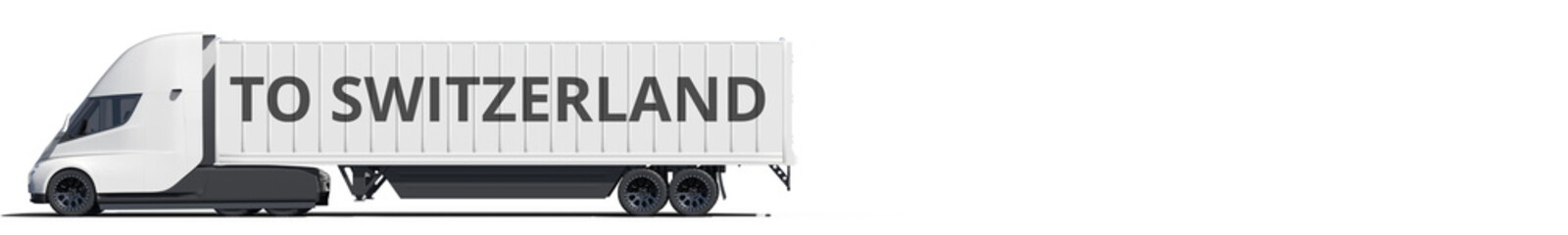 TO SWITZERLAND text on the modern electric white truck, 3d rendering