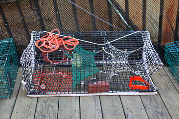 Lobsters cage from wire with rope