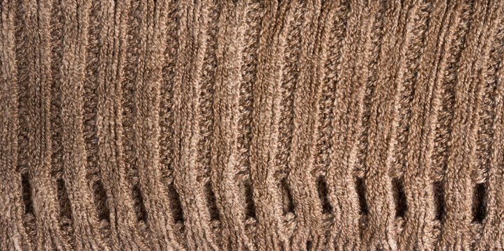 Seamless Texture Of Brown Knitwear With Holes. Large Knit. Knit Sweater Texture. Brown Knitted Background.