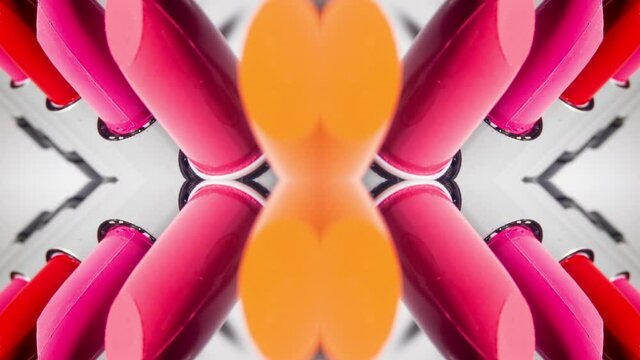 Close up panning video of lipsticks in studio