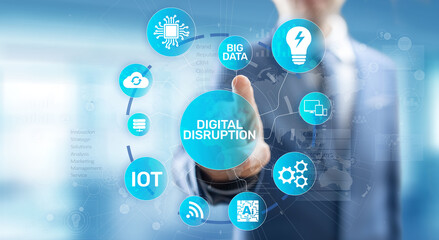 Digital Disruption. Disruptive business ideas. IOT, network, smart city, big data, cloud, analytics, web-scale IT, AI.