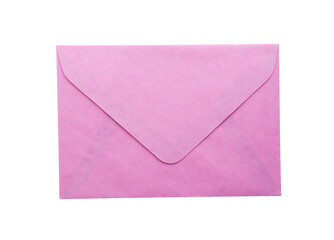 Pink paper envelope isolated on white. Mail service