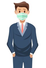 How to wear a mask correct. Businessman presenting the correct method of wearing a mask, to reduce the spread of germs, viruses and bacteria.Stop the infection instructions vector illustration